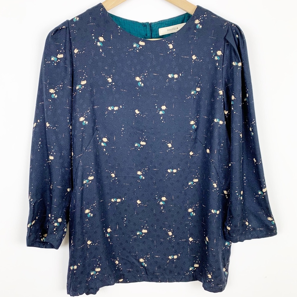 Sessùn Navy Gold Silk Blouse